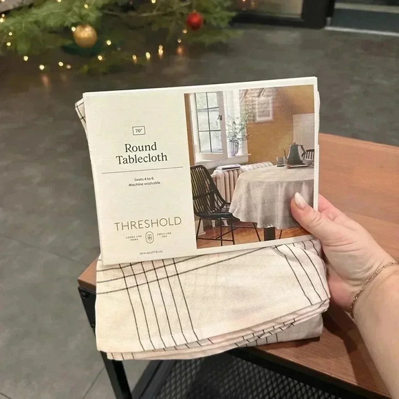 NWT 70" Cotton and Polyester Blend Open
Plaid Round Tablecloth Black - Threshold - Picture 2 of 5